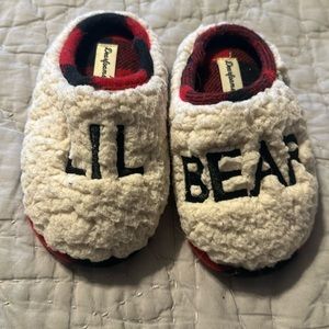 Dearfoams kids lil bear slippers 7/8 plaid